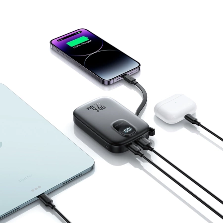 Joyroom JR-PBF18 22.5W 10000mAh Powerbank with Built-in Lightning Cable + USB-C Cable 0.25 cm - Black