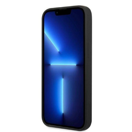 Original Handyhülle IPHONE 13 Guess Hard Case Silicone Logo Plate MagSafe (GUHMP13MSPLK) schwarz