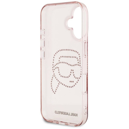 Original Case IPHONE 16 Karl Lagerfeld Hardcase IML Rhinestones Karl Head pink