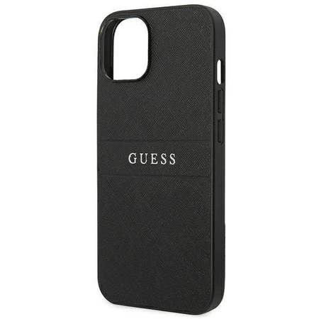 Guess Saffiano Metal Logo Stripes - Etui iPhone 14 Plus (czarny)