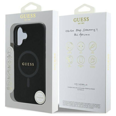 Original Handyhülle IPHONE 16 Guess Hardcase Saffiano Classic Logo MagSafe (GUHMP16SPSAHMCK) schwarz