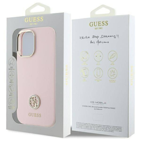Original Case IPHONE 16 Guess Hardcase Silicone Logo Strass 4G (GUHCP16SM4DGPP) light pink