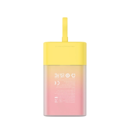 Baseus Popsicle 5200mAh 20W Powerbank with Built-in Lightning Cable (+ White Baseus Simple USB-C - USB-C 60W/20V/3A/30cm Cable) - Yellow-Pink