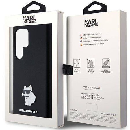 Oryginalne Etui KARL LAGERFELD hardcase Silicone Choupette Metal Pin KLHCS24LSMHCNPK do Samsung Galaxy S24 Ultra czarny