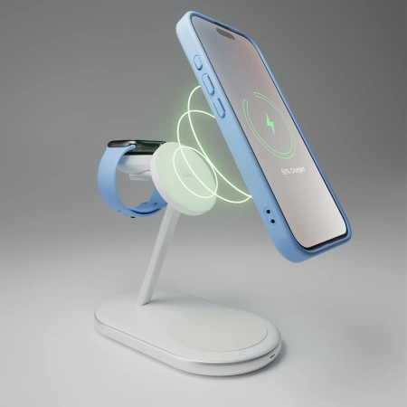 Ładowarka bezprzewodowa 3 w 1 Puro Mag Station Qi2 kompatybilna z MagSafe - biała