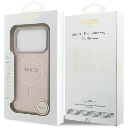 Guess Saffiano Classic Logo MagSafe Case für iPhone 17 Pro - Pink