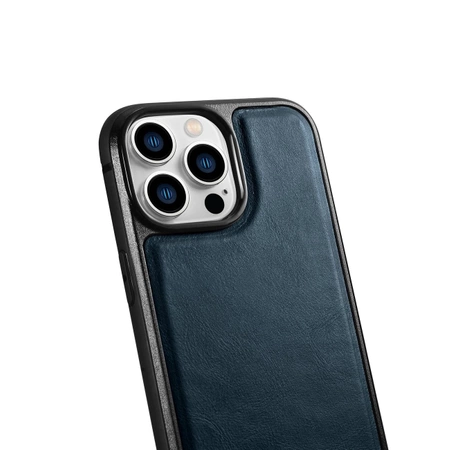 iCarer Leather Oil Wax etui iPhone 14 Pro Max skórzany pokrowiec niebieskie (WMI14220720-BU)