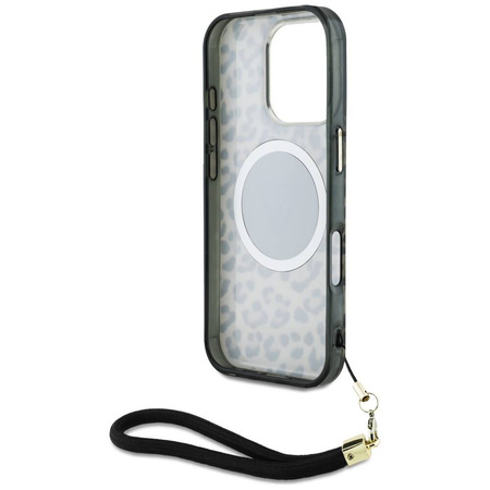 Original Case IPHONE 16 PRO Guess HC IML Leopard Triangle Cord Strap brown