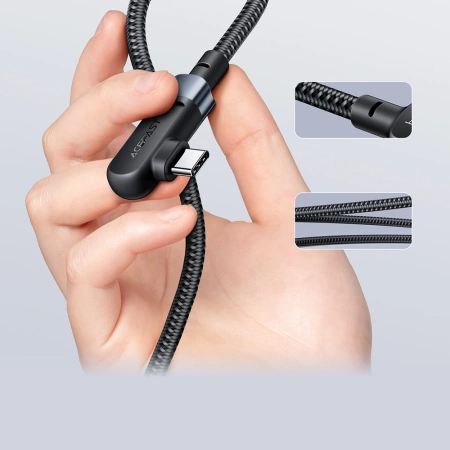 Acefast C5-03 Schwarz USB-C – USB-C PD QC-Kabel 100 W 5 A 480 Mbit/s 2 m – Schwarz