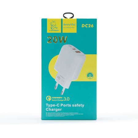 DENMEN ŁADOWARKA SIECIOWA  DUAL USB + USB-C 20W DC26