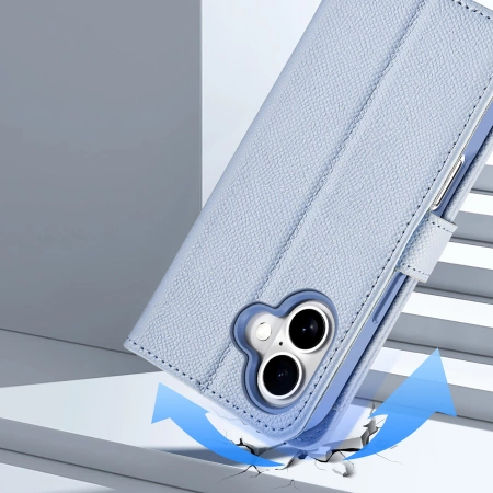 Dux Ducis Lawa iPhone 16 Lederhülle mit abnehmbarer magnetischer Brieftasche - Blau