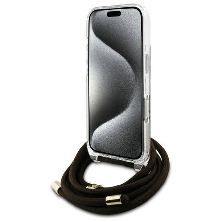 Original Handyhülle IPHONE 16 PRO MAX Guess Hardcase Crossbody Cord 4G Print (GUHCP16XHC4SEW) braun