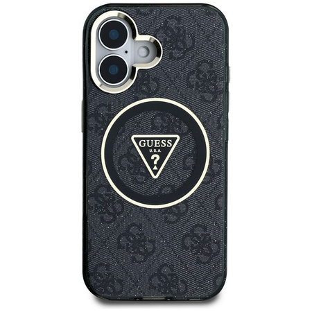 GUESS futerał do IPHONE 16 kompatybilny z MagSafe GUHMP16SHG4PRTGK (IML Metal Glitter 4G Circle Triangle) czarny