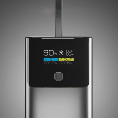 SBS 10000 mAh PD 20 W Powerbank mit LCD-Display und integriertem USB-C-Kabel - Grau