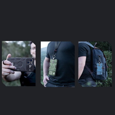 Nillkin CamShield Armor Pro Magnetische Hülle iPhone 14 Plus MagSafe gepanzerte Hülle mit Standring schwarz