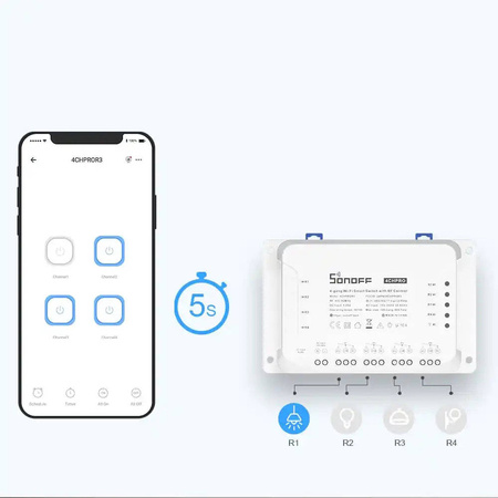 Sonoff Smart 4-Kanal-Relais Wi-Fi-Stromschalter Weiß (4CHR3)