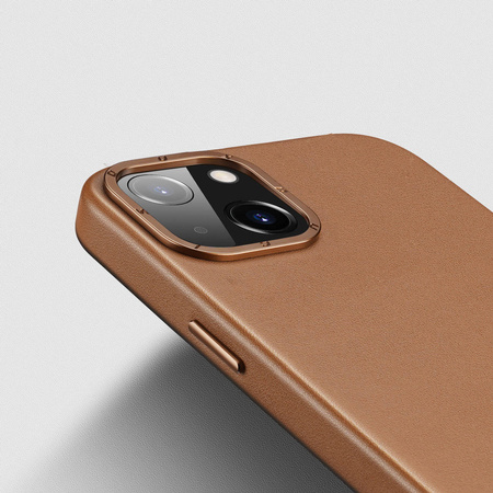 Dux Ducis Grit Leather Case for iPhone 14 Max Elegant Faux Leather Cover (MagSafe Compatible) Brown
