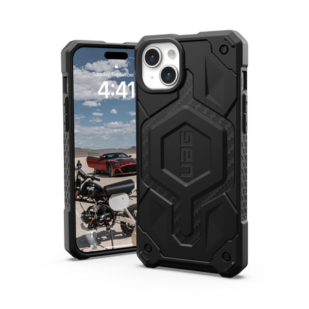 UAG Monarch Pro - Schutzhülle für iPhone 15 Plus kompatibel mit MagSafe (Kohlefaser)
