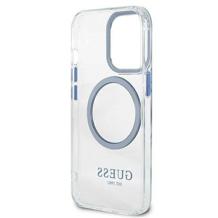Oryginalne Etui IPHONE 13 PRO Guess Hard Case Metal Outline Magsafe (GUHMP13LHTRMB) niebieskie