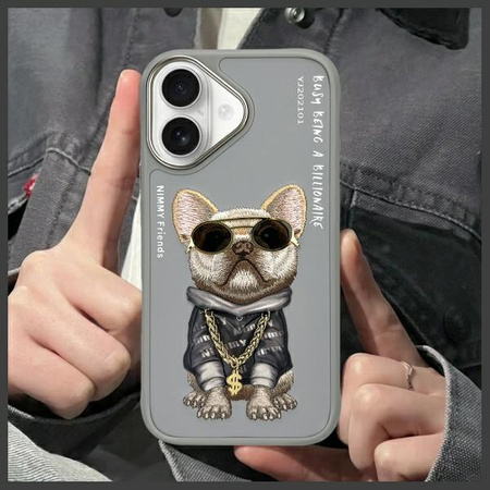 Nimmy etui iPhone 16 6.1" szary/gray      Glasses Cool Dog