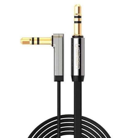 Kątowy kabel mini jack 3,5mm AUX UGREEN płaski 1m (czarny)