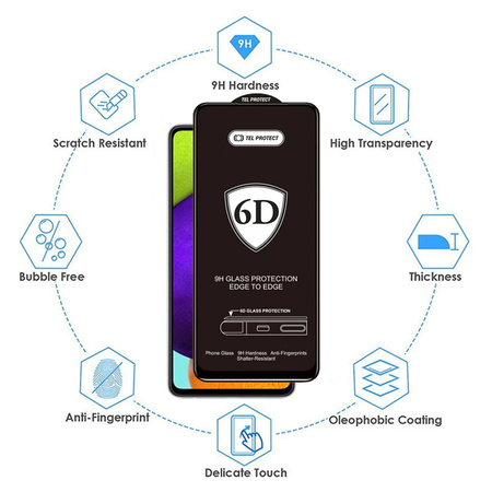 Hartowane szkło Tel Protect Full Glue 6D do MOTOROLA MOTO G55 5G CZARNE