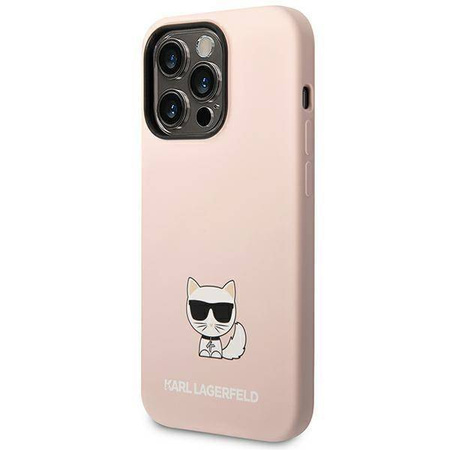 Oryginalne Etui IPHONE 14 PRO MAX Karl Lagerfeld Hardcase Silicone Choupette Body jasny róż