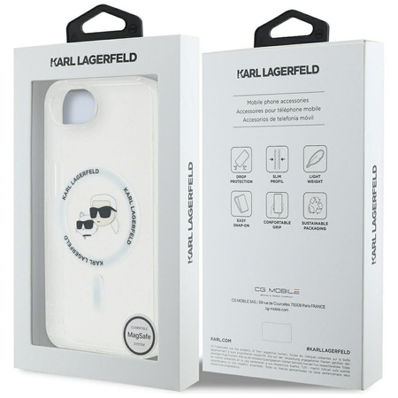 KARL LAGERFELD futerał do IPHONE 16e (SE 4 2025) kompatybilny z MagSafe KLHMPSE4HLSKCH (IML Metal KC Heads) biały