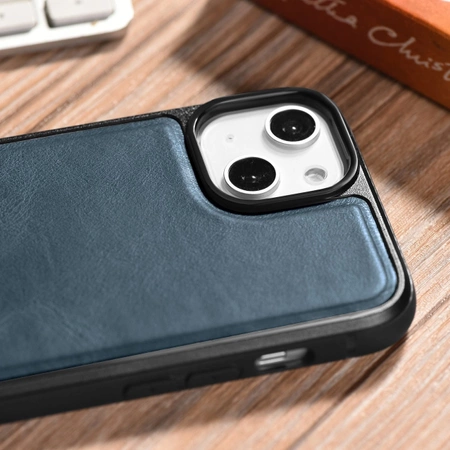 iCarer Leather Oil Wax case covered with natural leather for iPhone 14 blue (WMI14220717-BU)