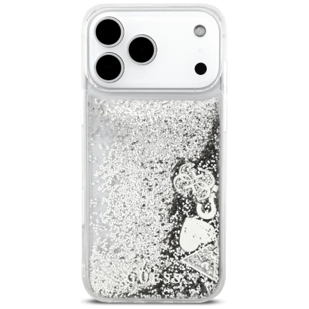 Guess Liq case. Glitter Charms for iPhone 17 Pro - silver