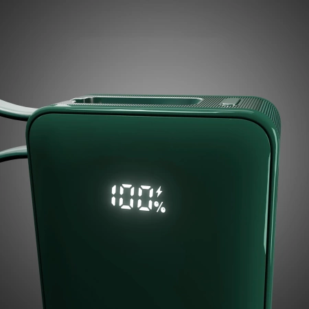 Powerbank SBS 10000 mAh 20W with built-in USB-C cable and digital display - green