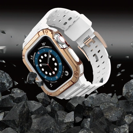 Protect Strap Band for Apple Watch 38/40/41mm Armored Case Strap - White, Rose Gold