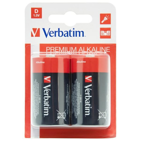 Verbatim Bateria alkaliczna D LR20 2szt   czarny/black 49923