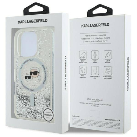 Karl Lagerfeld nakładka do iPhone 16 Pro Max 6,9" KLHMP16XLGKCSGH przezroczysta Hardcase Liquid Glitter Karl&Choupette Head MagSafe