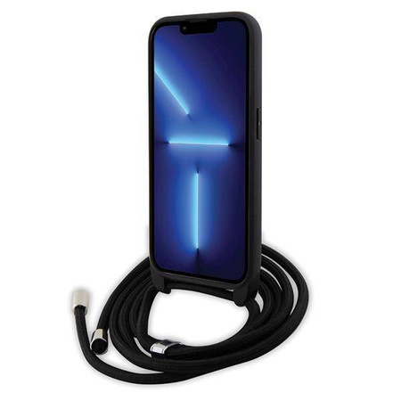 Karl Lagerfeld Crossbody Saffiano Metal Pin Karl &amp; Choupette Hülle für iPhone 15 Pro – Schwarz
