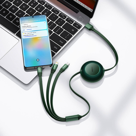 Baseus Bright Mirror 2 retractable cable 3in1 USB Type A - micro USB + Lightning + USB Type C 66W 1.1m green (CAMJ010106)