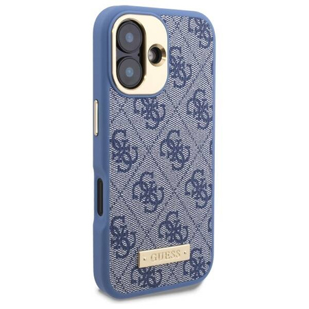 Oryginalne Etui IPHONE 16 Guess Hardcase 4G Logo Plate MagSafe (GUHMP16SU4GPRB) niebieskie