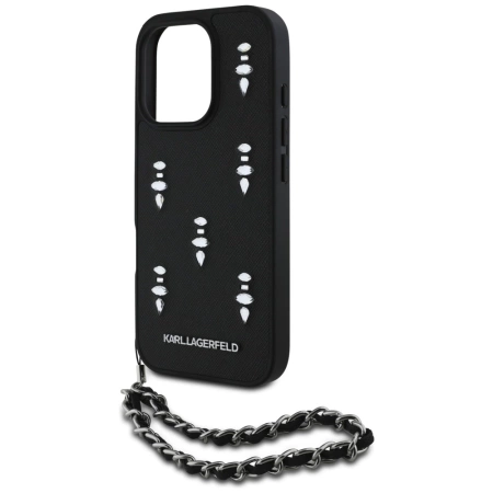 Etui Karl Lagerfeld Saffiano Crystals w/Chain na iPhone 16 Pro Max - czarne