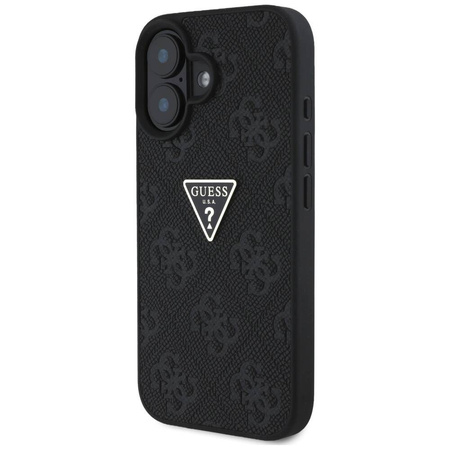 Etui IPHONE 16 Guess Hot Stamp 4G Pattern Triangle Metal Logo czarne