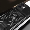Hybrid Armor Camshield Panzerhülle für iPhone 16 mit Kameraabdeckung und Ständer – Schwarz