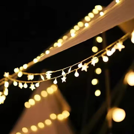 Girlanda 6m (40 lampek LED) USB Gwiazdki + Kulki, CIEPŁY BIAŁY