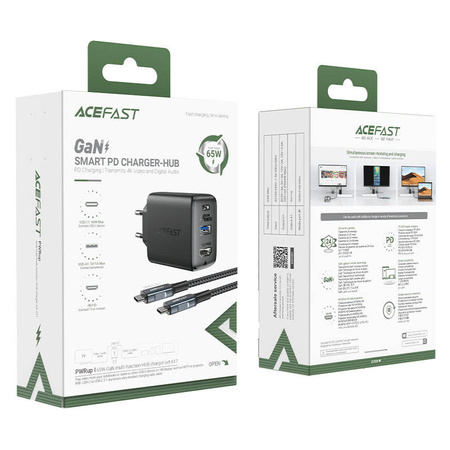 Acefast 2in1 Ladegerät GaN 65W USB Type C / USB, Adapter HDMI Adapter 4K @ 60Hz (Set mit Kabel) schwarz (A17 schwarz)