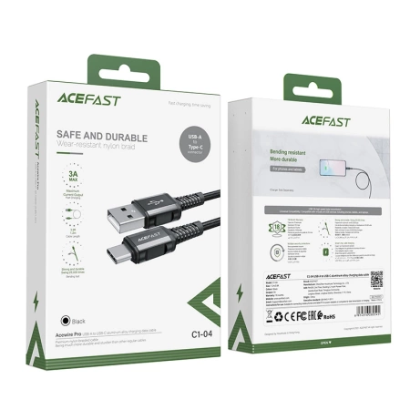 Acefast USB-Kabel - USB Typ C 1,2 m, 3 A schwarz (C1-04 schwarz)