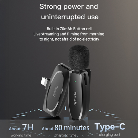 Yesido Mikrofon krawatowy bezprzewodowy KR12 Lightning czarny