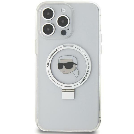 Etui Karl Lagerfeld Ring Stand Karl Head MagSafe do iPhone 15 Pro Max - białe