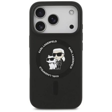 Karl Lagerfeld Silikon Karl&Choupette Ring MagSafe Case für iPhone 17 Pro - Schwarz