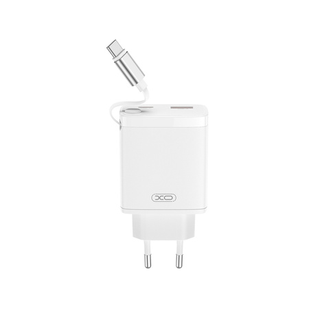 XO ładowarka sieciowa CE31 1x USB 1x USB-C 30W biała z kablem USB-C zwijanym