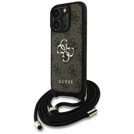 Original Handyhülle IPHONE 16 PRO MAX Guess 4G Big Logo Cord Stap Crossbody braun