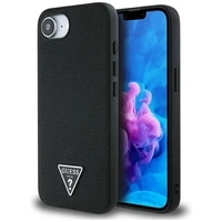 Guess Grained Triangle MagSafe iPhone 16e Hülle - Schwarz
