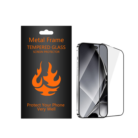 Szkło hartowane z metalową ramką do iPhone 13 Pro Max 6,7'' / 14 6,7&quot; Plus czarna ramka